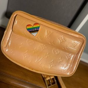 Authentic Louis Vuitton Orange Tan Shimmer Patent Vernis Bum Belt Bag Like New